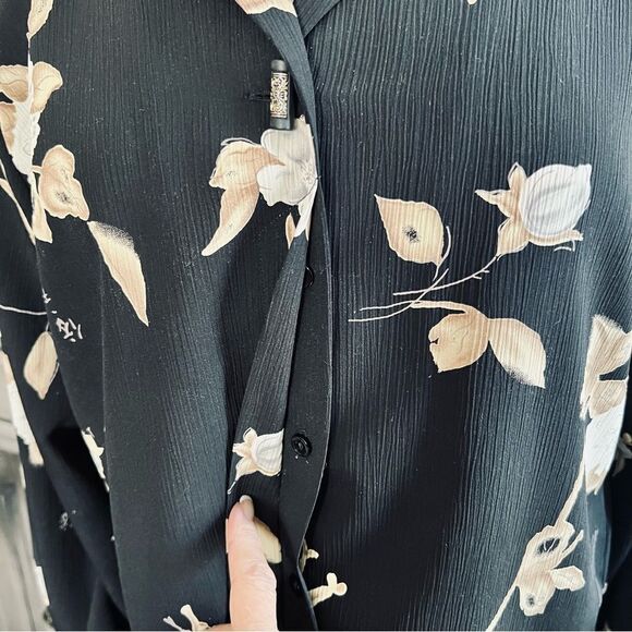 Vintage Christie & Jill Asian Buttoned Down Black Floral Blouse size Lg Grande - Picture 8 of 12